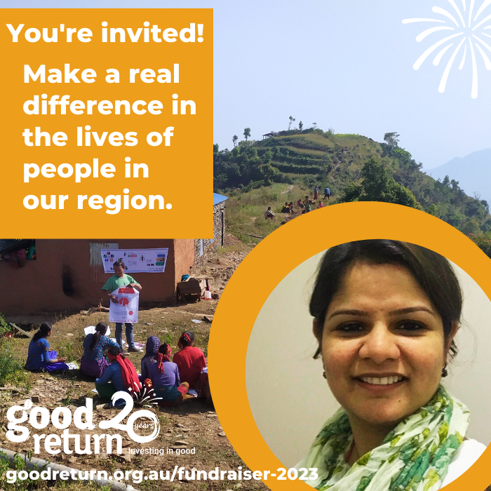 GoodReturnOrg's tweet image. Good Return's 20 year Anniversary Fundraiser is next Thursday!✨

Join us to hear from Anvesha who will share the powerful stories of entrepreneurs in #nepal fighting to build sustainable livelihoods in the face of #climatechange🇳🇵

Register here: goodreturn.org.au/fundraiser-2023