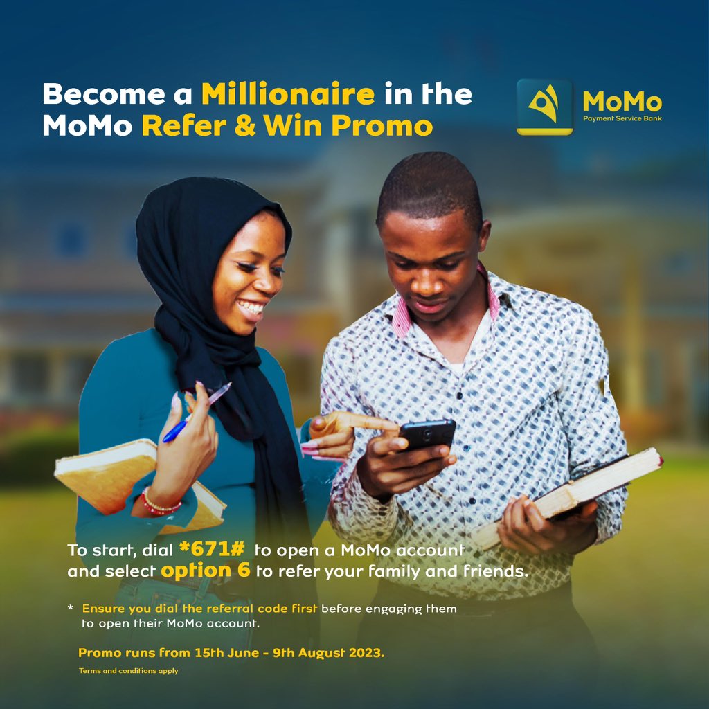 stilldey4u's tweet image. Win millions in the #MoMoReferAndWin Promo by simply dialing *671# and referring your family and friends. Don’t miss out on this opportunity