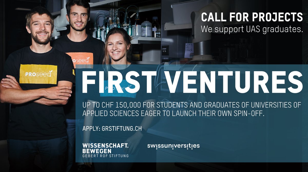 Gebert Rüf Stiftung (@grstiftung_ch) on Twitter photo #FirstVenturesGRS deadline 1st September: One month to go for all students of Universities of Applied Sciences eager to launch their own startup with up to CHF 150K: grstiftung.ch/en/area-activi…
<a href="/ZHAW/">ZHAW</a> <a href="/FHNW/">Fachhochschule Nordwestschweiz FHNW</a> <a href="/hslu/">HSLU Hochschule Luzern</a> <a href="/bfh_hesb/">Berner Fachhochschule</a> <a href="/ost_fh/">OST – Ostschweizer Fachhochschule</a> @FH_Graubuenden <a href="/zhdk/">ZHdK</a> <a href="/heigvd/">HEIG-VD</a> <a href="/hessovalais/">hessovalais</a> <a href="/supsi_ch/">SUPSI</a> #FirstVenturesGRS deadline 1st September: One month to go for all students of Universities of Applied Sciences eager to launch their own startup with up to CHF 150K: grstiftung.ch/en/area-activi…
<a href="/ZHAW/">ZHAW</a> <a href="/FHNW/">Fachhochschule Nordwestschweiz FHNW</a> <a href="/hslu/">HSLU Hochschule Luzern</a> <a href="/bfh_hesb/">Berner Fachhochschule</a> <a href="/ost_fh/">OST – Ostschweizer Fachhochschule</a> @FH_Graubuenden <a href="/zhdk/">ZHdK</a> <a href="/heigvd/">HEIG-VD</a> <a href="/hessovalais/">hessovalais</a> <a href="/supsi_ch/">SUPSI</a>