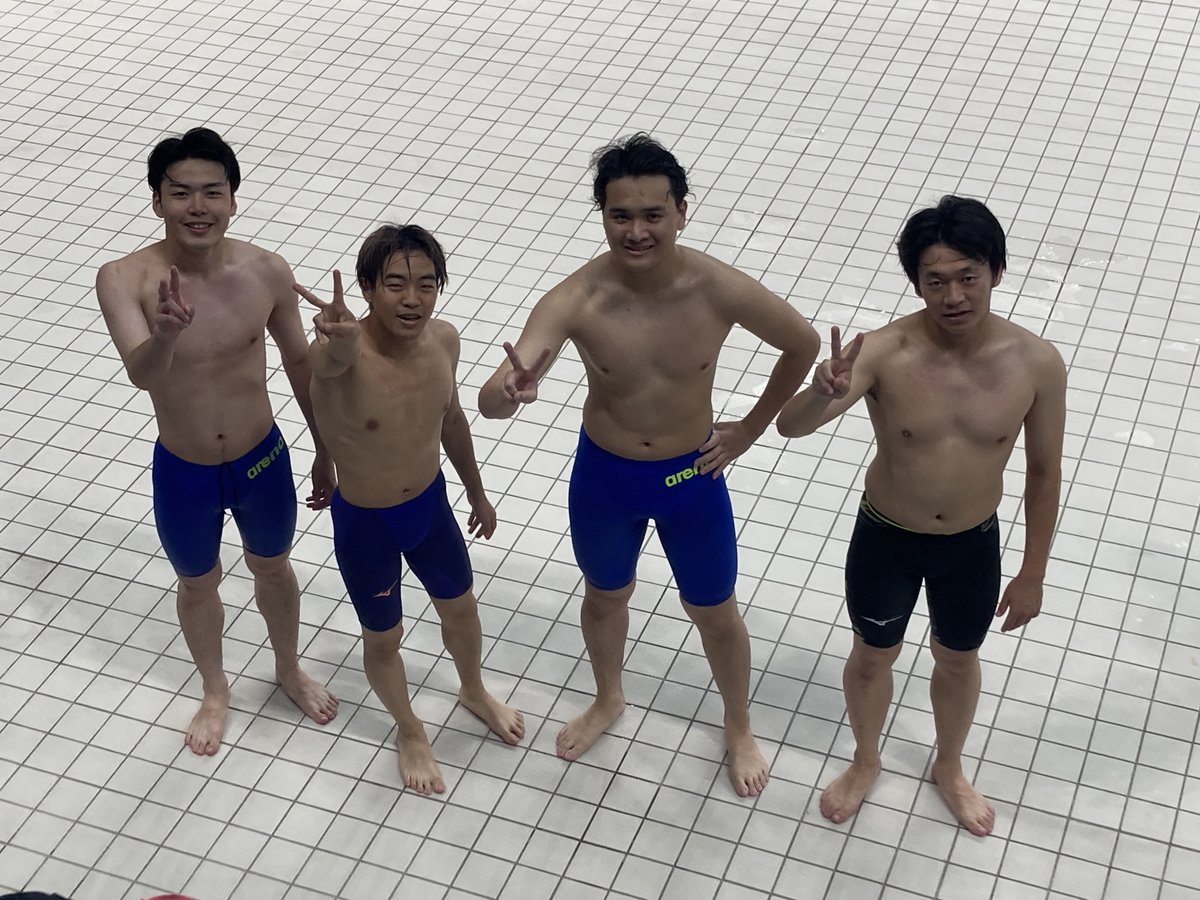 【男子4×100mフリーリレー】
中田竜聖　　58.97
黒井優祐　　55.63
黒石凜太朗　56.62
野木達成　　57.10
total    3:48.32🔥