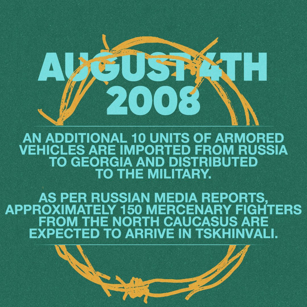 Local separatists utilized military equipment sourced from Russia to launch attacks on Georgian villages and military outposts.

Eduard Kokoity, the leader of the proxy regime, anticipates the arrival of approximately 2,000 volunteers from North Ossetia.

#AugustWar