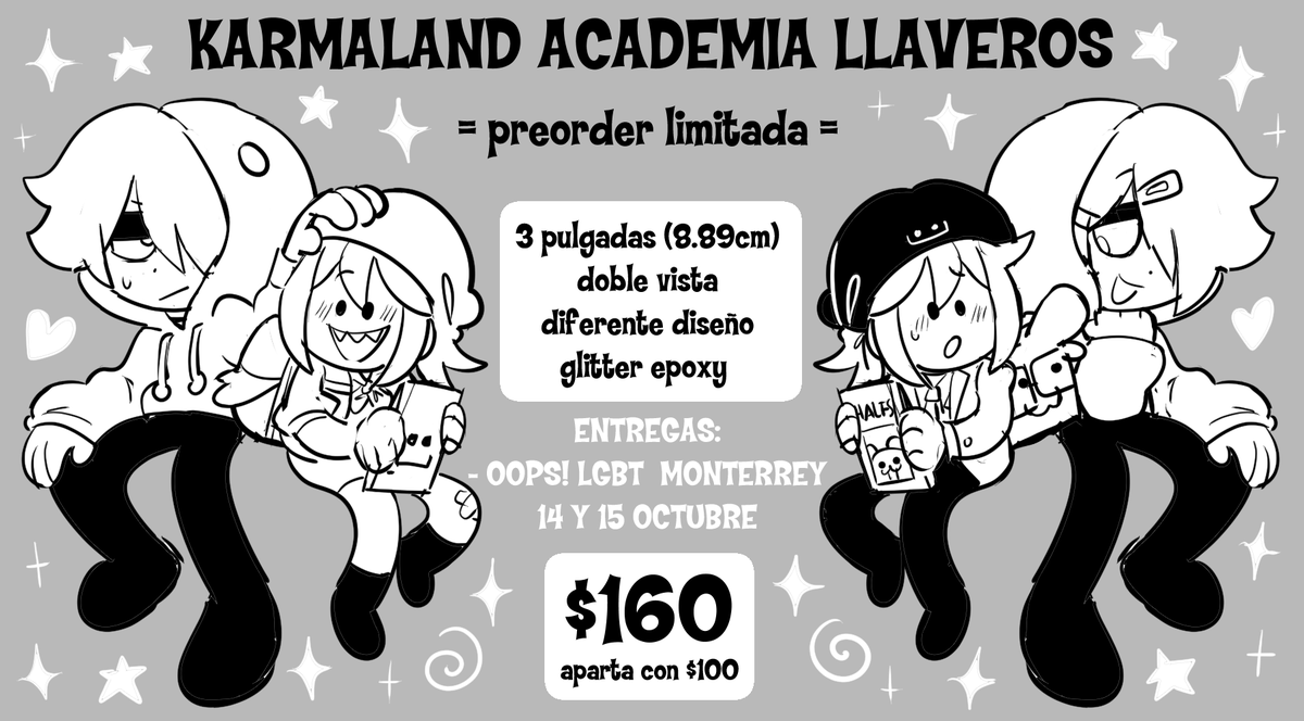 Abro preventa de nuevos llaveritos únicos y exclusivos de Karmaland Academia! Éstos solo saldrán para la OOPS y la entrega será solo si se apartan con $100 aunque espero llevar unos extras pa vender :P