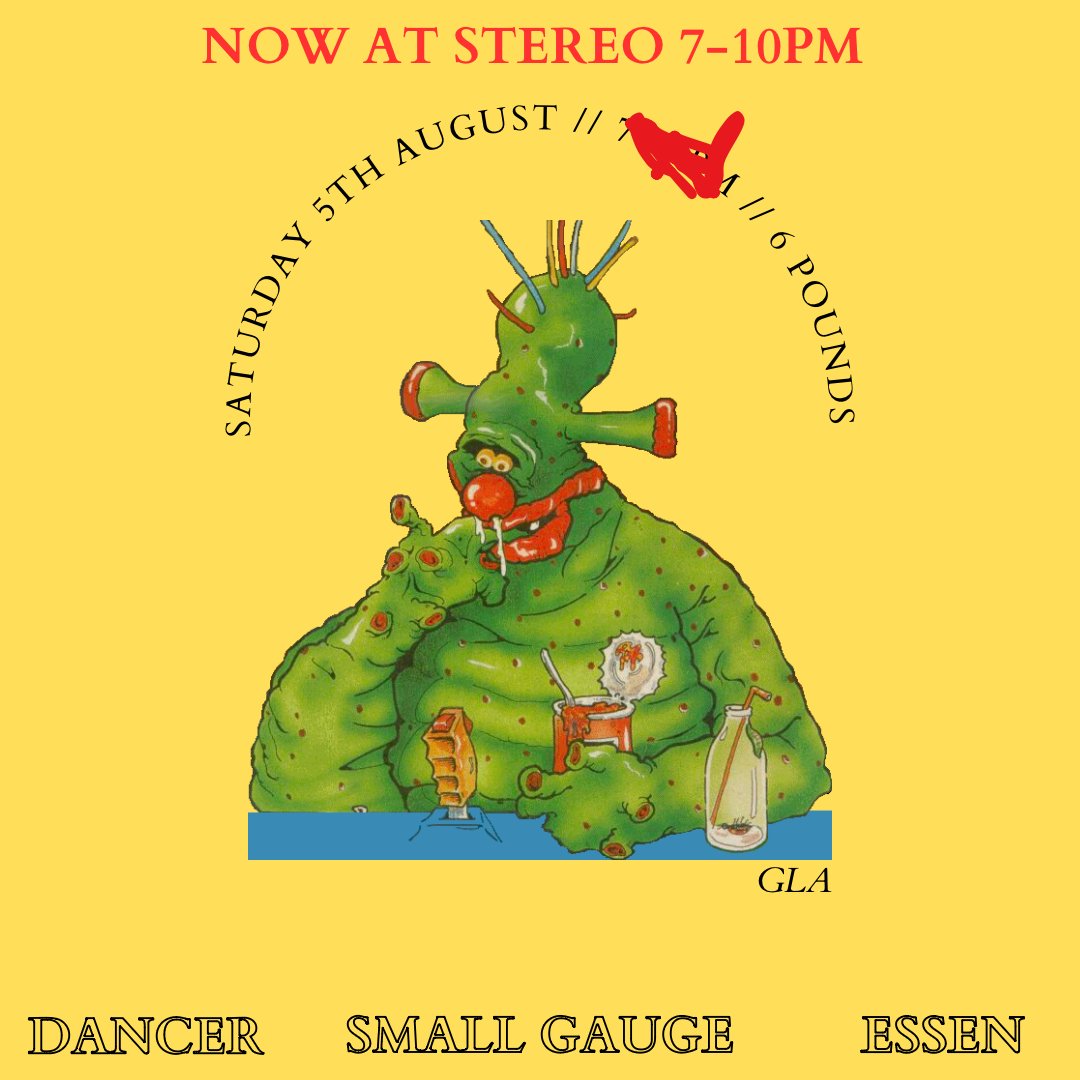 Tomorrow's DANCER/SMALL GAUGE/ESSEN show now at @stereoglasgow with strict 7-10pm timings so come down earlier than you might have done! facebook.com/events/1442354…