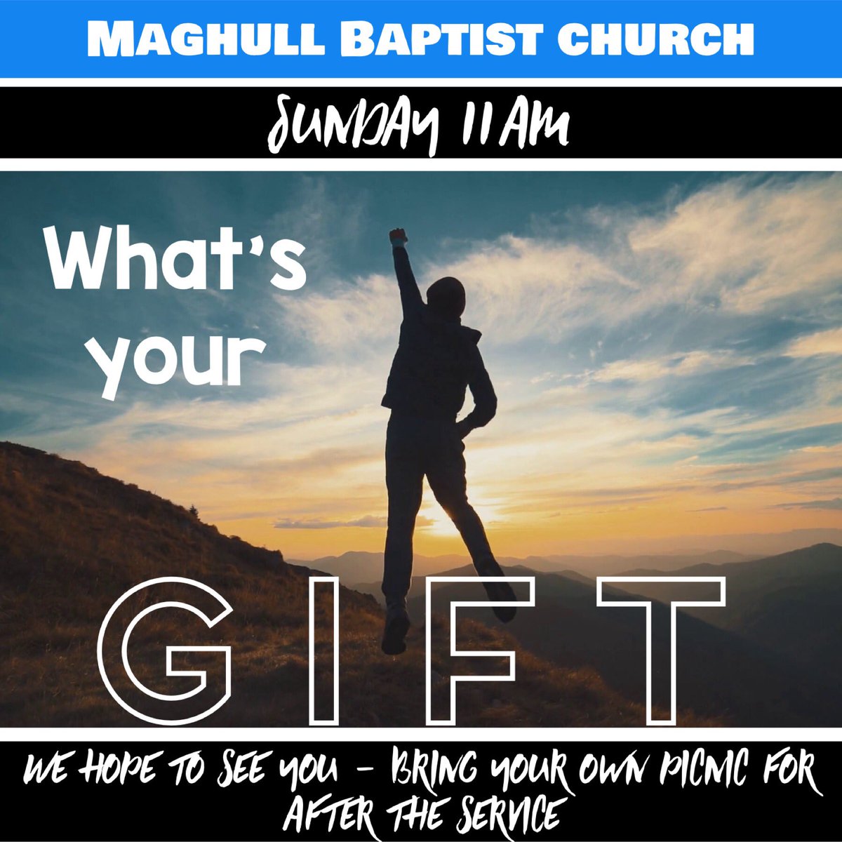 maghullbaptist's tweet photo. Our 11am Sunday service will be led by Jean and Ian as we begin a new four-week series entitled "What's your gift?".

There will be a picnic lunch after this Sunday's service. Bring your own packed lunch (drinks will be provided). We'll go outside should the weather be suitable. https://t.co/4Lhs8B3byR