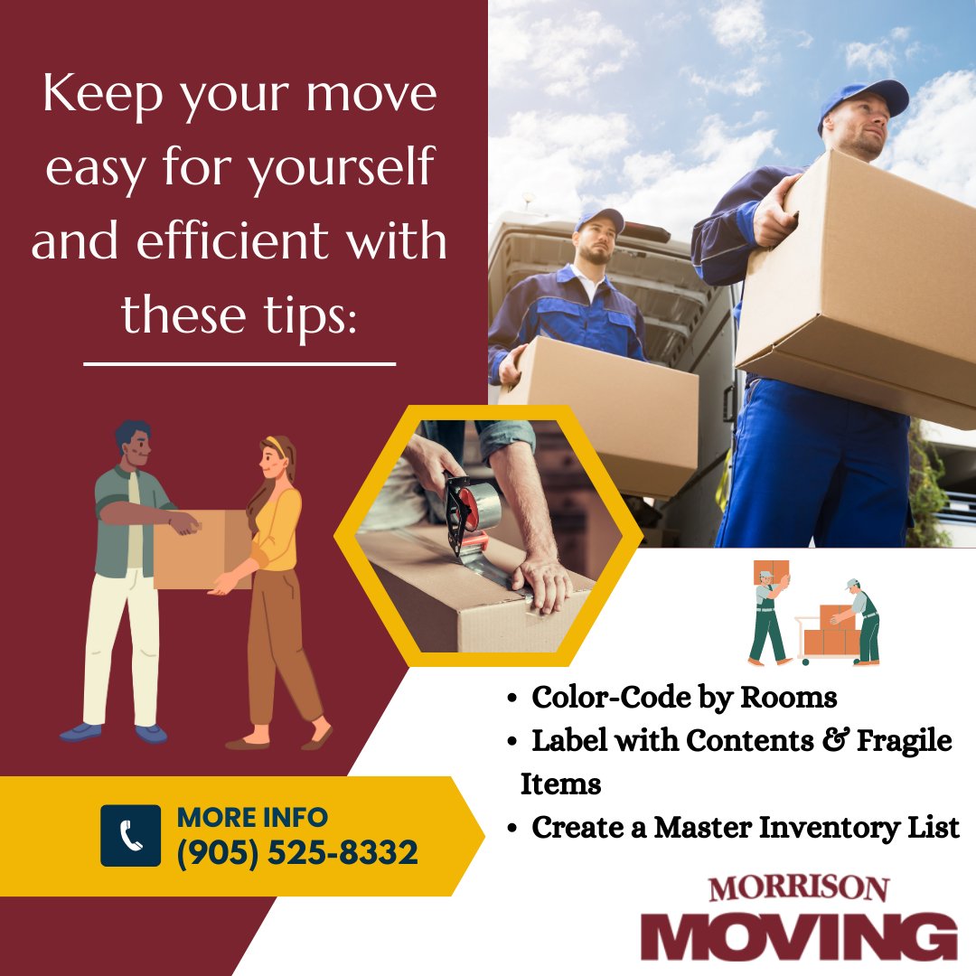 MorrisonMoving's tweet photo. 3 Short Tips by Morrison for Organising Moving Boxes:
Organization is Key! Keep your move easy for yourself and efficient with these tips:
Color-Code by Rooms 
Label with Contents &amp; Fragile Items 
Create a Master Inventory List 
Stay stress-free with Morrison Moving! https://t.co/AoDoqaoLjk