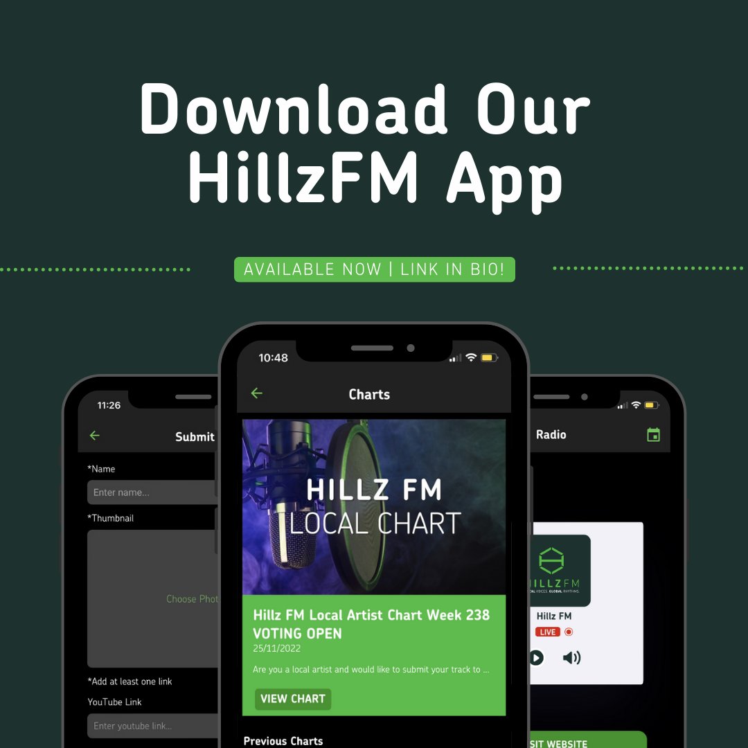 HillzFM's tweet photo. Download the HillzFM app, link in bio!

Vote for your fave local artists and watch them climb the charts. Listen Again with ease to any shows you miss! Listen LIVE, view shows/schedules, events and local news. Buy Merch to support the station and WATCH Charity ALL IN ONE PLACE! https://t.co/QAUFONkvNh