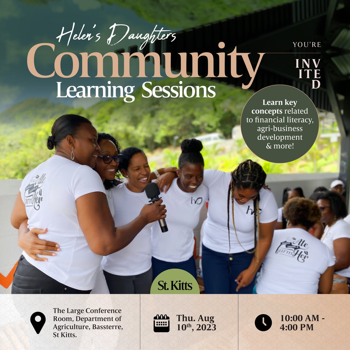 Calling all women in St Kitts with a passion for learning & agriculture! Helen’s Daughters invites you to a FREE workshop where you will be introduced to key concepts of all sorts of topics including financial literacy & agri-business development. We can’t wait to meet you! ✨