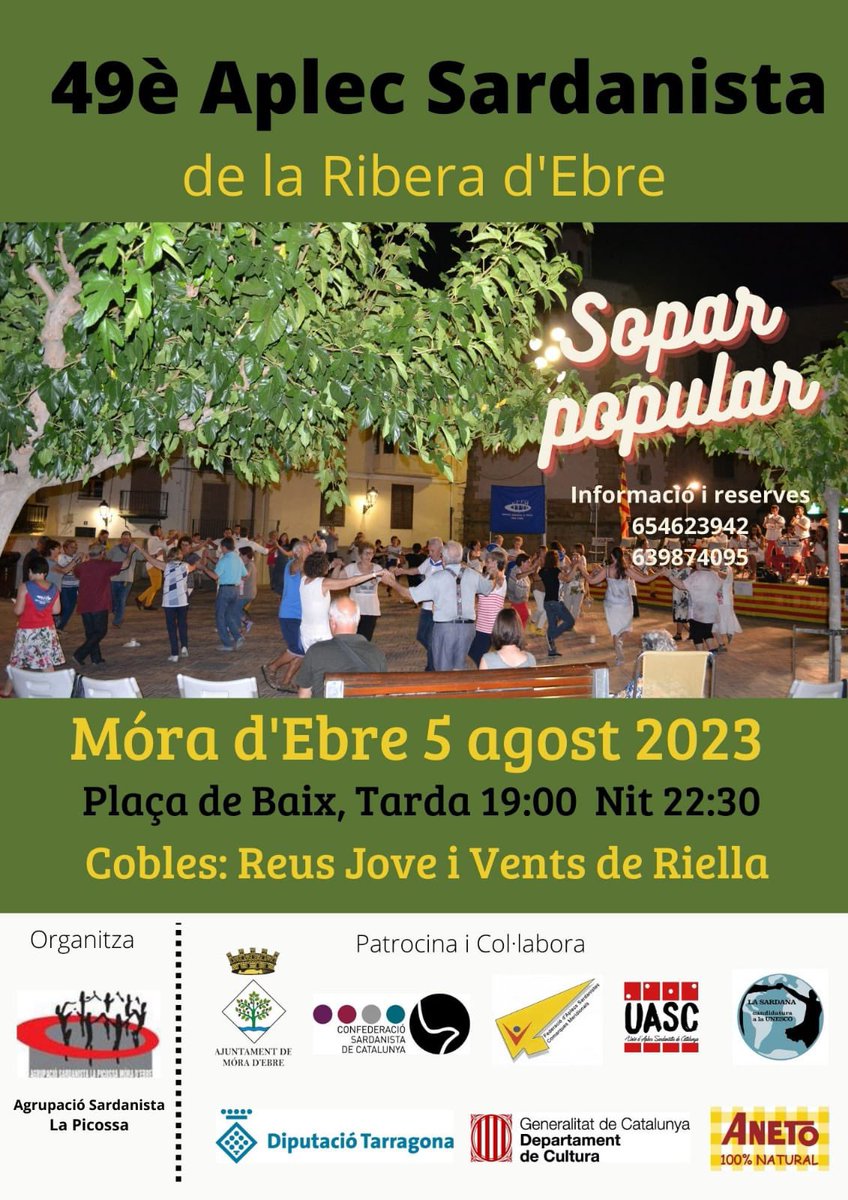 CULTURA POPULAR | Aquest dissabte 5 d’agost es celebra a la nostra població el 49è aplec sardanista de la Ribera d’Ebre on podrem gaudir de la música i la dansa tradicional catalana.