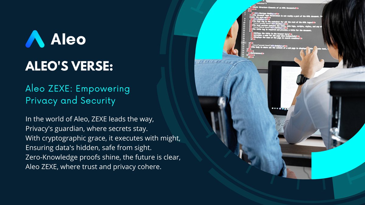 oleksandrvoina1's tweet photo. 🔒 @AleoHQ ZEXE: Empowering Privacy &amp; Security 🚀
Discover the power of Aleo #ZEXE, the guardian of privacy, keeping your data hidden with ZK Proofs. 
Execute transactions and computations securely with robust cryptographic capabilities. 
Unlock a new era of trust. https://t.co/htStmcXvYv