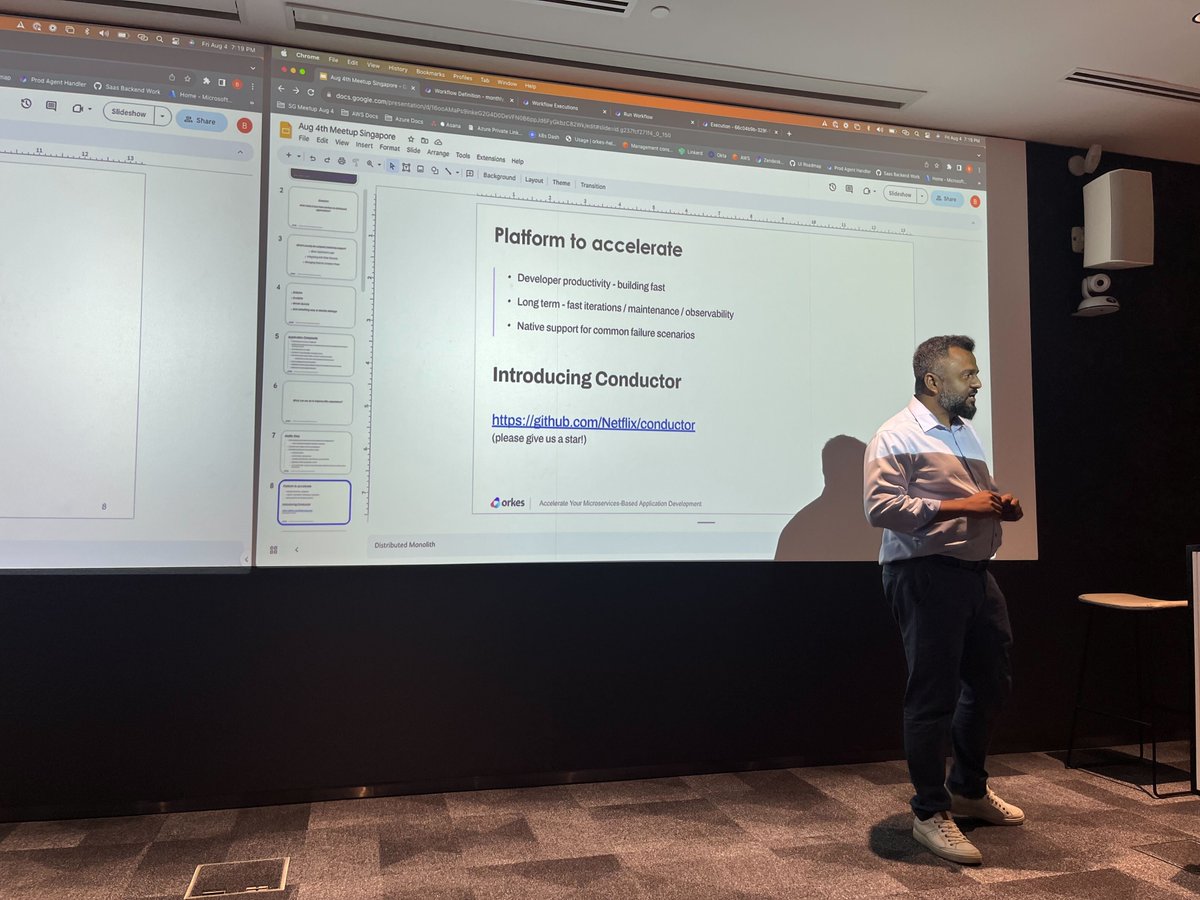orkesio's tweet photo. @BoneySekh , our Co-founder and CTO, calling out the key challenges with building and maintaining complex systems and sharing insights to accelerate your developer journey with #conductor! 📷 https://t.co/56bxBsfZ0q