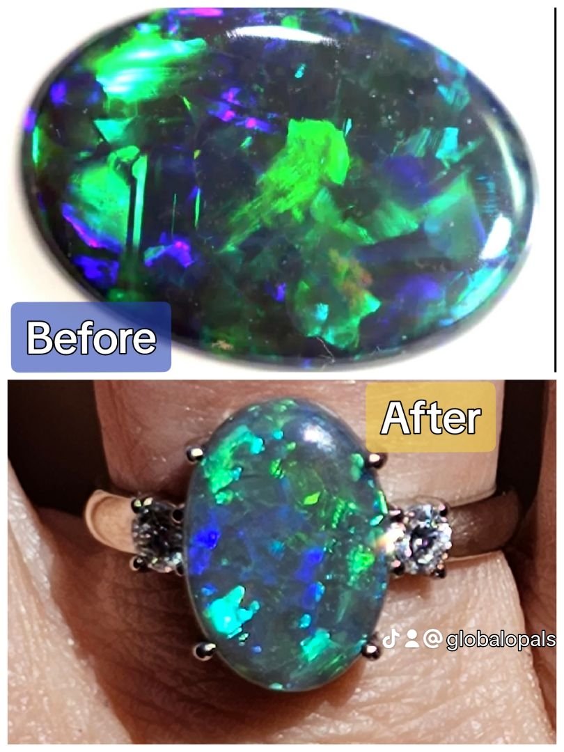GlobalOpals's tweet photo. A lucky girl got this stunning custom made Opal ring for her Birthday π Lucky Lady π #blackopal #opalring #diamonds #Platinum #clawsetting https://t.co/EkHMZM6kGq