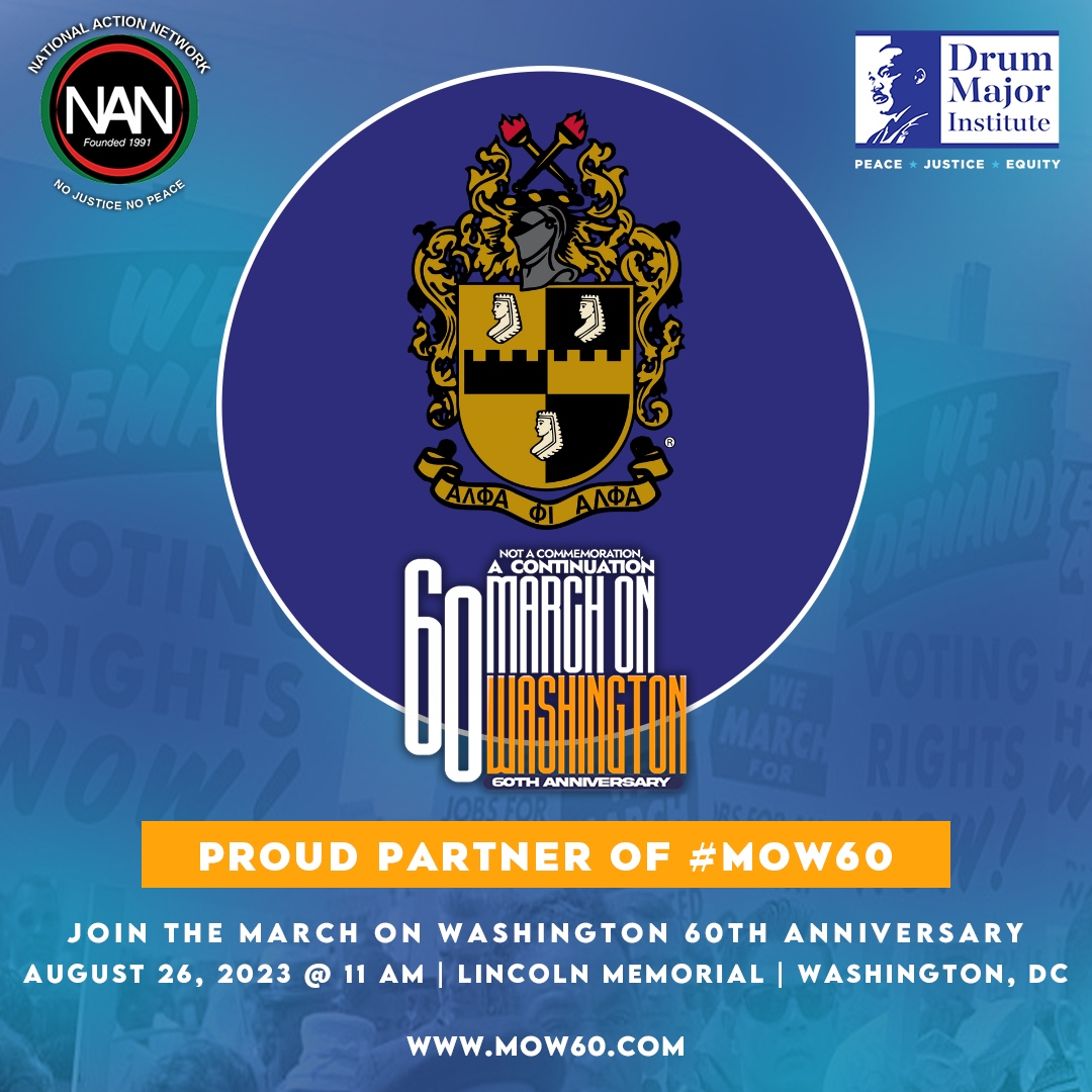 Alpha Phi Alpha Fraternity, Inc. encourages everyone to participate in the 60th Anniversary of the March on Washington. Register in advance and assemble at the base of the MLK Memorial. Register here: bit.ly/3ORcIB3 #APA1906Network #MenofDistinction #MOW60
