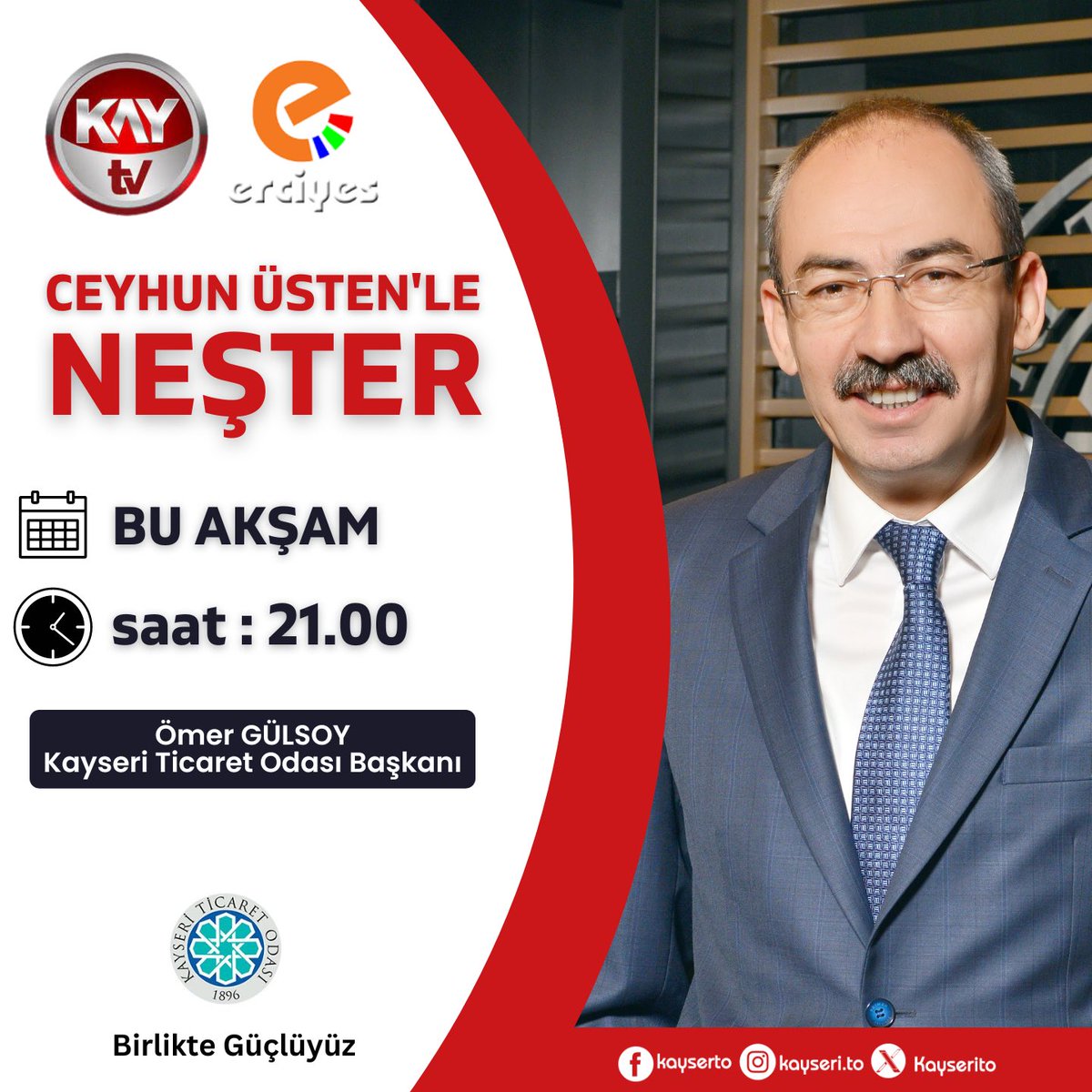 Bu Akşam saat 21:00 'da KAY TV  VE ERCİYES TV Ekranlarında yayınlanan Ceyhun Üsten'in sunduğu 'Neşter' Programının konuğu oluyorum iyi seyirler dilerim.

🗓️4 Ağustos / Cuma
🕣 21:00

@KAYTVHABER