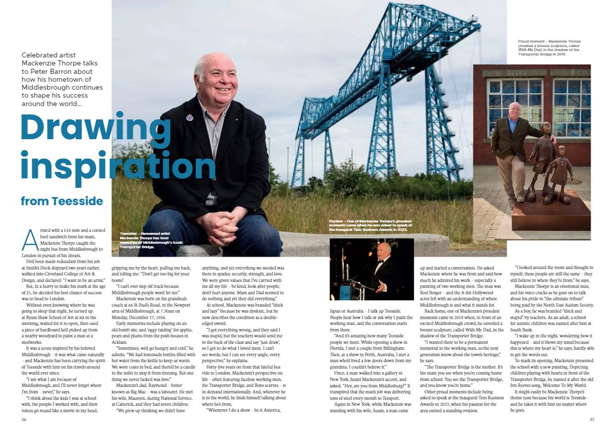 From a Teesside shipyard to international artist, with the help of a £10 note and a corned beef sandwich from his mam for the night bus to London. Loved chatting to <a href="/artistmackenzie/">Mackenzie Thorpe</a> about his life &amp; work for the latest This Is Tees Valley Magazine. 
teesbusiness.co.uk/magazine/this-…