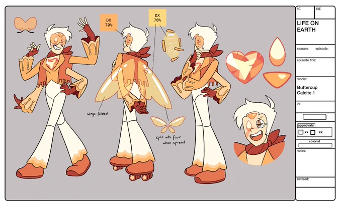 Finally its done! All three ref sheets for my #gemcyt fusion  Charoite, Buttercup Calcite, and Abalone!