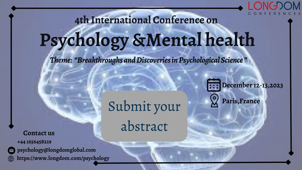 Meet our experts at International Conference on #Psychology &amp; #Mental_Health which is the globe to the prestigious event on December 12-13, 2022 in #Paris#France.