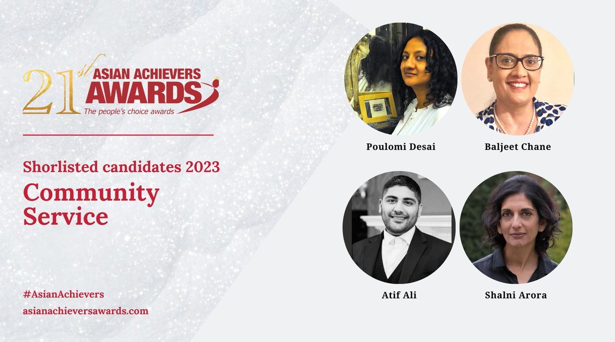 AsianAchievers's tweet photo. Community Service #changemakers across a range of fields are featured in the #AsianAchievers Awards 2023 Shortlist.

Best of luck to @PoulomiDesai @IWestmids Baljeet Chane from @HSBC_UK and @shalni_arora from @britishasiantst 

See the full Shortlist here: https://t.co/NO5xmNrwWL https://t.co/Q2Pw5xo4Kb