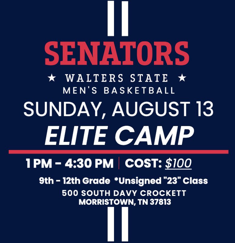 MBBWaltersState's tweet image. 🚨Elite Camp at @WaltersStSports is in 9 days. Excited to see guys from all over compete and to see @CoachNicholsj teach. SIGN-UP TODAY‼️

contact Coach Nichols 📧 jerry.nichols@ws.edu or 📞423-585-6758

🗓️ Sunday, August 13

⏱️1 PM - 4:30 PM

📍WSCC - 500 S. Davy Crockett. 37813