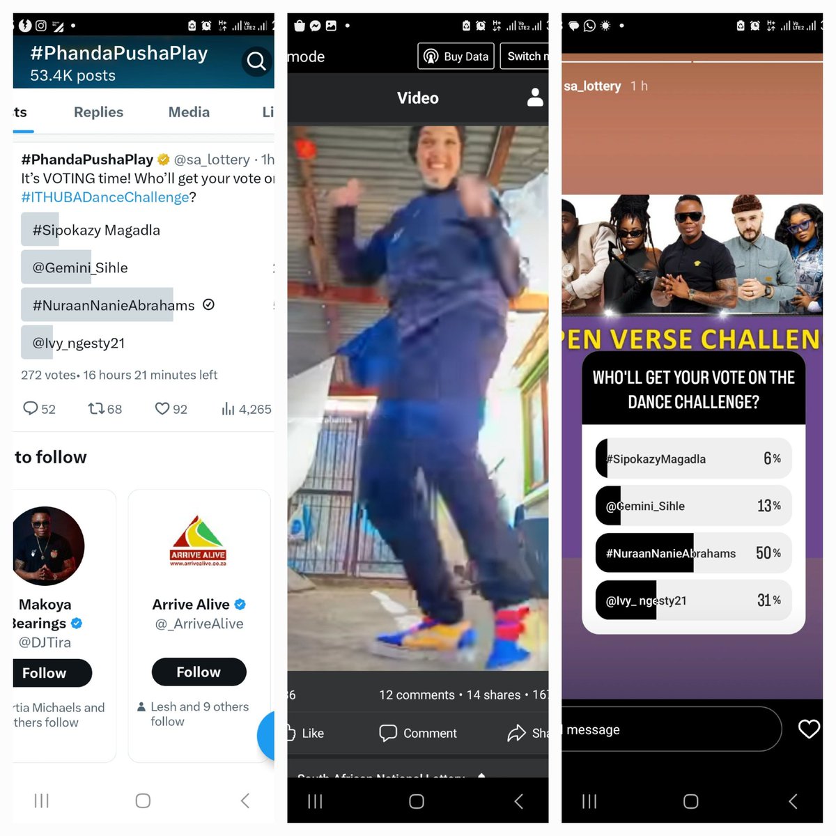 #ITHUBAOpenVerseChallenge ,
#ITHUBADanceChallenge
#HappyBirthdayITHUBA
#8yearsofExcellence
#salottery 
<a href="/sa_lottery/">#PhandaPushaPlay</a> 
I vote  <a href="/Nuraan08844077/">Nuraan Nanie Abrahams</a> 
<a href="/J_Sunderlall/">Janel Sunderlall</a> <a href="/AneesaCaderComp/">Aneesa Cader</a> <a href="/janse_cindy/">cindy janse van vuuren</a> <a href="/AmandaGovende92/">Amanda Govender</a> <a href="/Farhana4July/">Furry</a> 
<a href="/francis_kamilah/">Kamilah Francis</a> <a href="/LoveithaRam/">Loveitha Ramjiyavan</a> <a href="/AndrePito_1992/">Andre Pitout</a> <a href="/SaienN91/">Saien Naidoo</a>