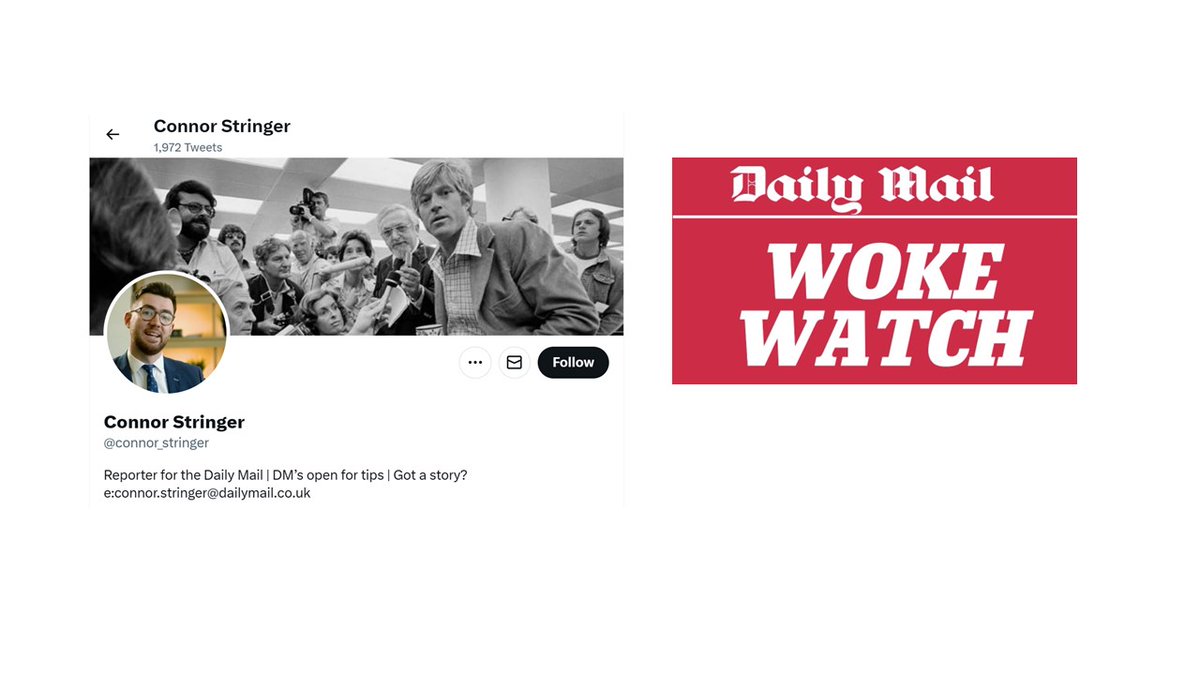 The Daily Mail's 'Mr Woke Watch', Connor Stringer, seems to think he's like the journalists who exposed Watergate and won their paper the Pulitzer Prize! 🤦

Bless...

#WokeWatch #DontBuyTheMail