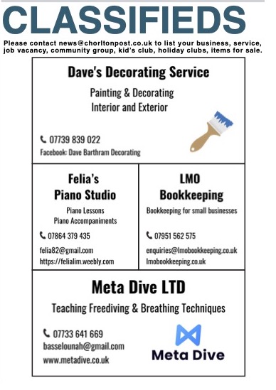 ChorltonPost's tweet photo. August Issue
Page 16 – Your local Classifieds. 
To advertise your business in our affordable monthly Classifieds section, contact us at: news@chorltonpost.co.uk https://t.co/kmzArLzZJJ