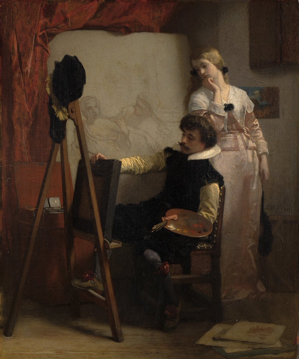 ' A painter sitting in front of his easel shows a painting to a young girl standing behind him ' between circa 1840 and circa 1905
By Artist Florent Willems  (1823–1905)

#artist #painting #19thcenturyart #art #ArtliveAndBeauty #paintingoftheday #Belgianpainter #Florent Willems