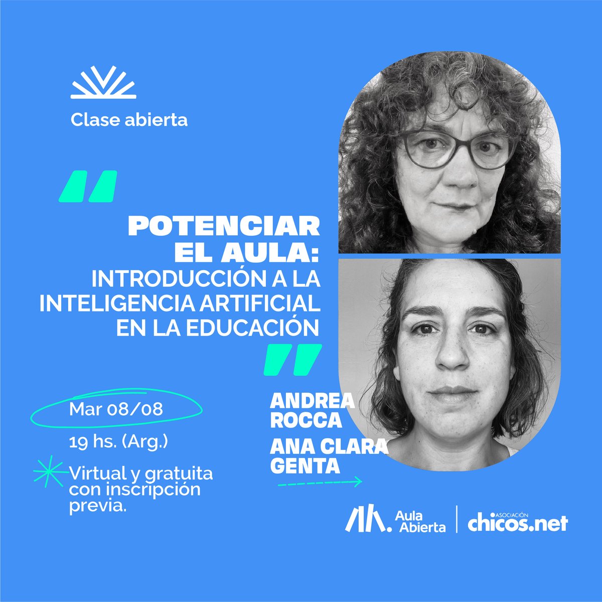 chicos_net's tweet photo. #InteligenciaArtificial en el aula 🧠 ¿Cómo hacer un uso crítico y responsable de la IA? ¿Qué potencia tiene la IA para las y los educadores? De todo esto conversaremos junto a @aulaabierta_org el 8 de Agosto. ❗ Propuesta virtual y gratuita.  ¡Inscribite! https://t.co/1U3IpWDnbw https://t.co/FhMz9Ujplr