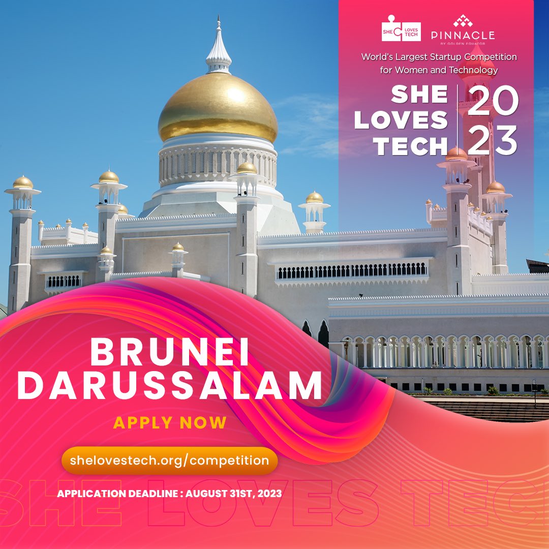 gieeang's tweet photo. 📣SHE LOVES TECH 2023 BRUNEI DARUSSALAM IS BACK📣

The world’s largest tech startup competition focusing on women is back for its second year in #Brunei! 

Application closes by 31 August 2023, what are you waiting for?!

https://t.co/v9m12FbZAX

#SheLovesTech #SLTBrunei2023 https://t.co/JQO2FAJQLy