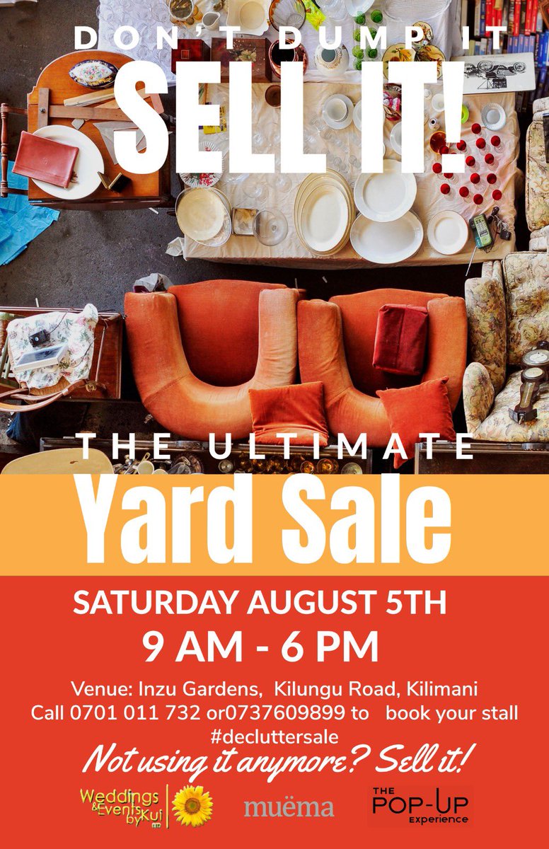 CapitalFMKenya's tweet photo. The #DeclutterSale Extravaganza yard sale has also teamed up with a local charity so that donated items on the day find a new home.
So, not only are you decluttering your space, but you're also giving back to the community. https://t.co/srtFBEubqj