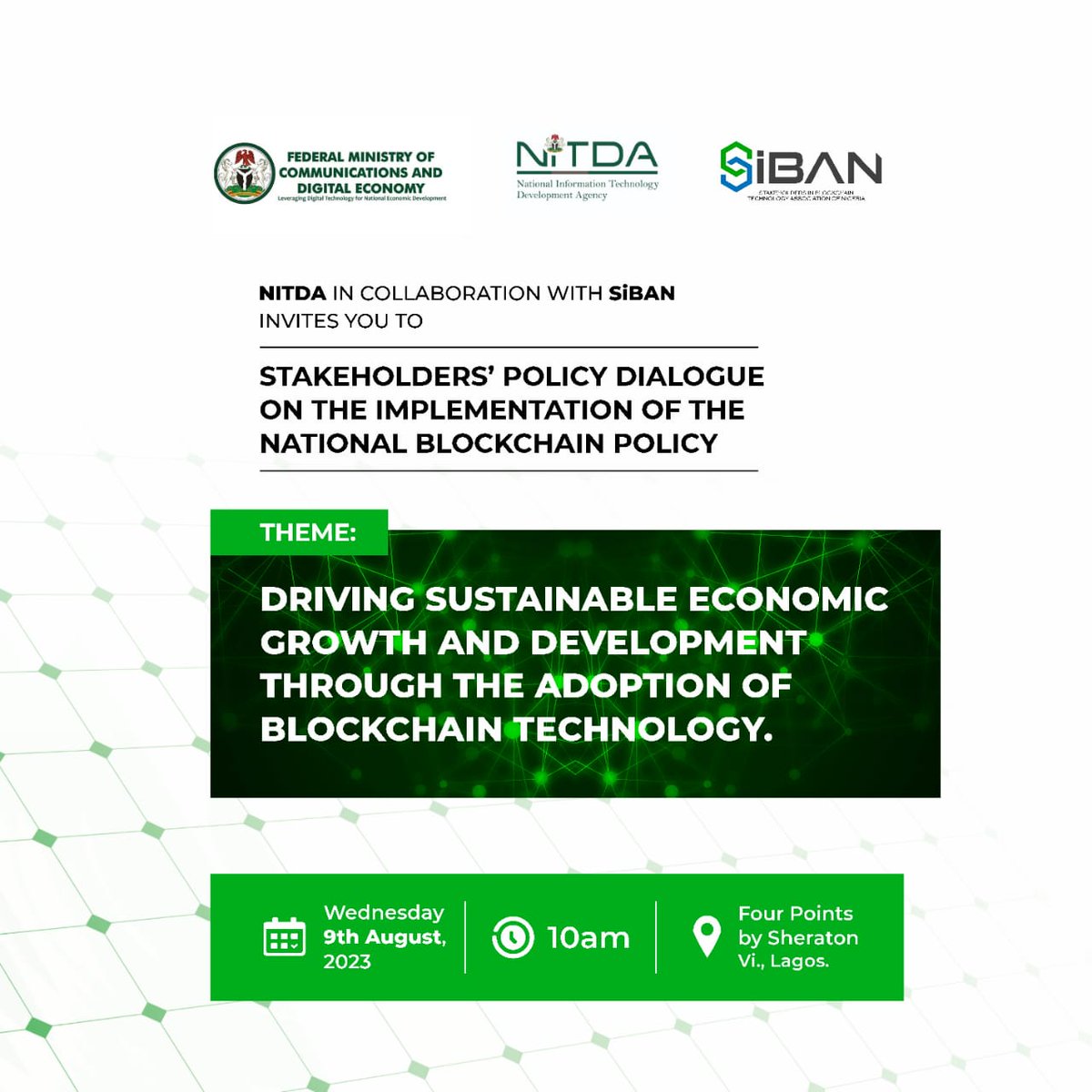 OfficialSiban's tweet photo. The engagement with the blockchain industry✨✨✨

@NITDANigeria collaborated with SiBAN on a stakeholder policy dialogue on the implementation of the national blockchain policy.

Date: August 9, 2023
Time: 10 a.m. Prompt 
 
Register to be invited https://t.co/VOAFzX5OQj https://t.co/oSWFSz1HvF