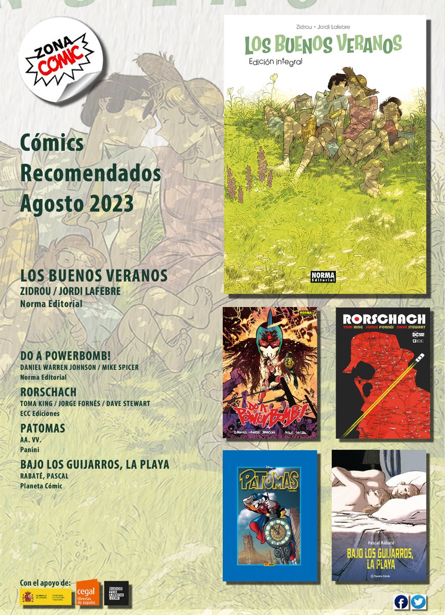 Este es nuestro póster de agosto con los #cómics más recomendados por las librerías #ZonaCómic. Si quieres ver la lista completa con todos los títulos propuestos hemos preparado una estantería en <a href="/todostuslibros_/">Todostuslibros</a> 📚👉
mtr.cool/vkvezubwaa

#LasLibreríasRecomiendan