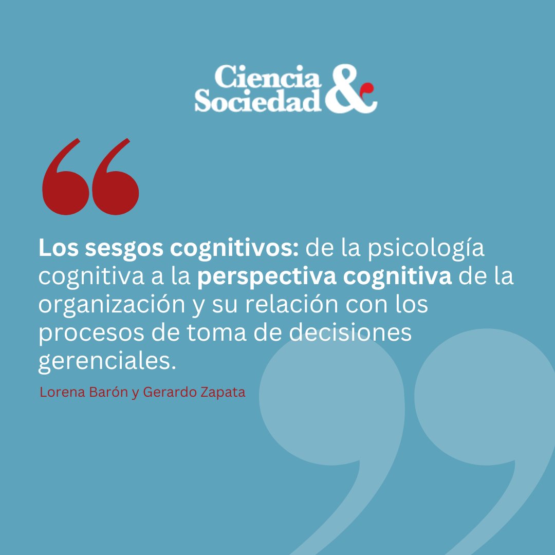 La presente investigación, de naturaleza teórico-descriptiva, tiene como objetivo estudiar y analizar los sesgos cognitivos bajo la perspectiva de la toma de decisiones gerenciales.

revistas.intec.edu.do/index.php/ciso…

#desarrolloorganizacional #psicologíacognitiva