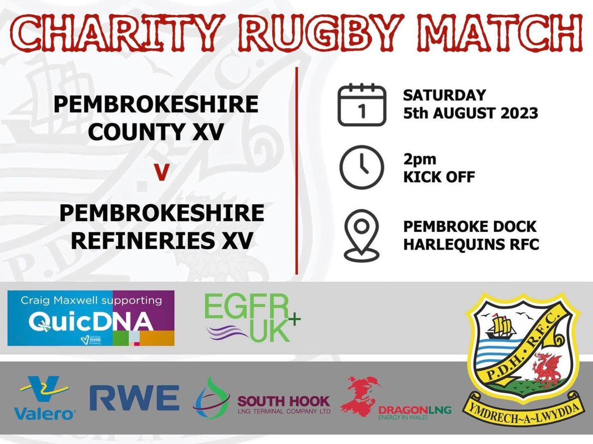 PembrokeDHRFC's tweet photo. Please support charity match in support of Craig Maxwell tomorrow. @AllWalesSport @pembssport1 @WTelegraph @WRU_Community https://t.co/IXyxTxeEn0