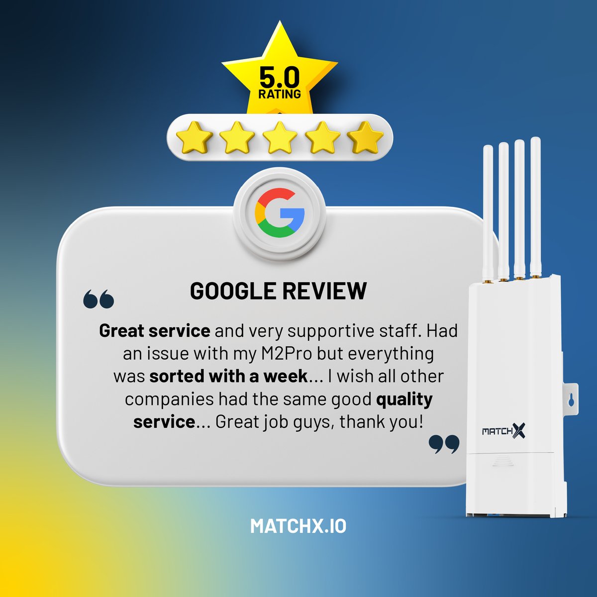 matchx_iot's tweet photo. 🥰 #blessed with our incredible #MatchX community!

We are so happy to hear your positive feedback on our @Google #reviews and we’ll continue to do what we do best 💪😎

#MatchX #M2Pro #NEO https://t.co/J99H8AJyAb