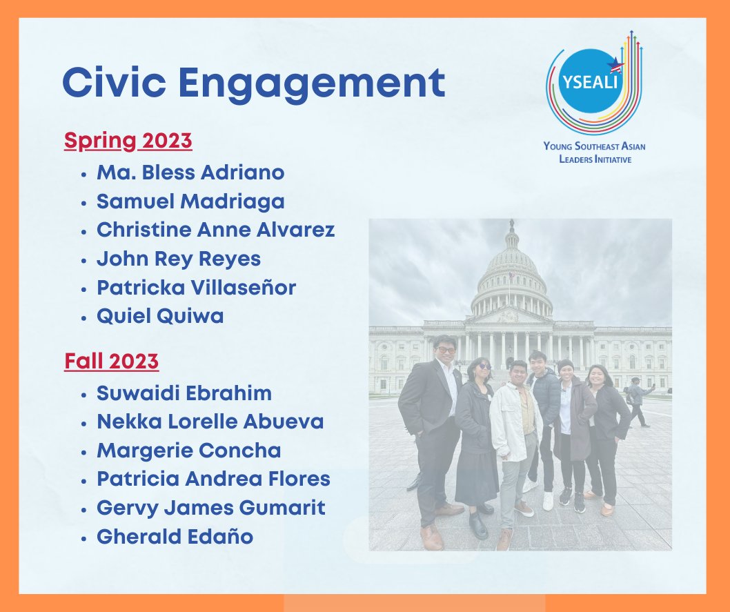 Congratulations to the 2023 @YSEALI Academic Fellowship Program participants from the 🇵🇭!  Fellows travel to the 🇺🇸 to learn more about promoting civic engagement, developing solutions to environmental issues, and fostering social entrepreneurship and economic development.