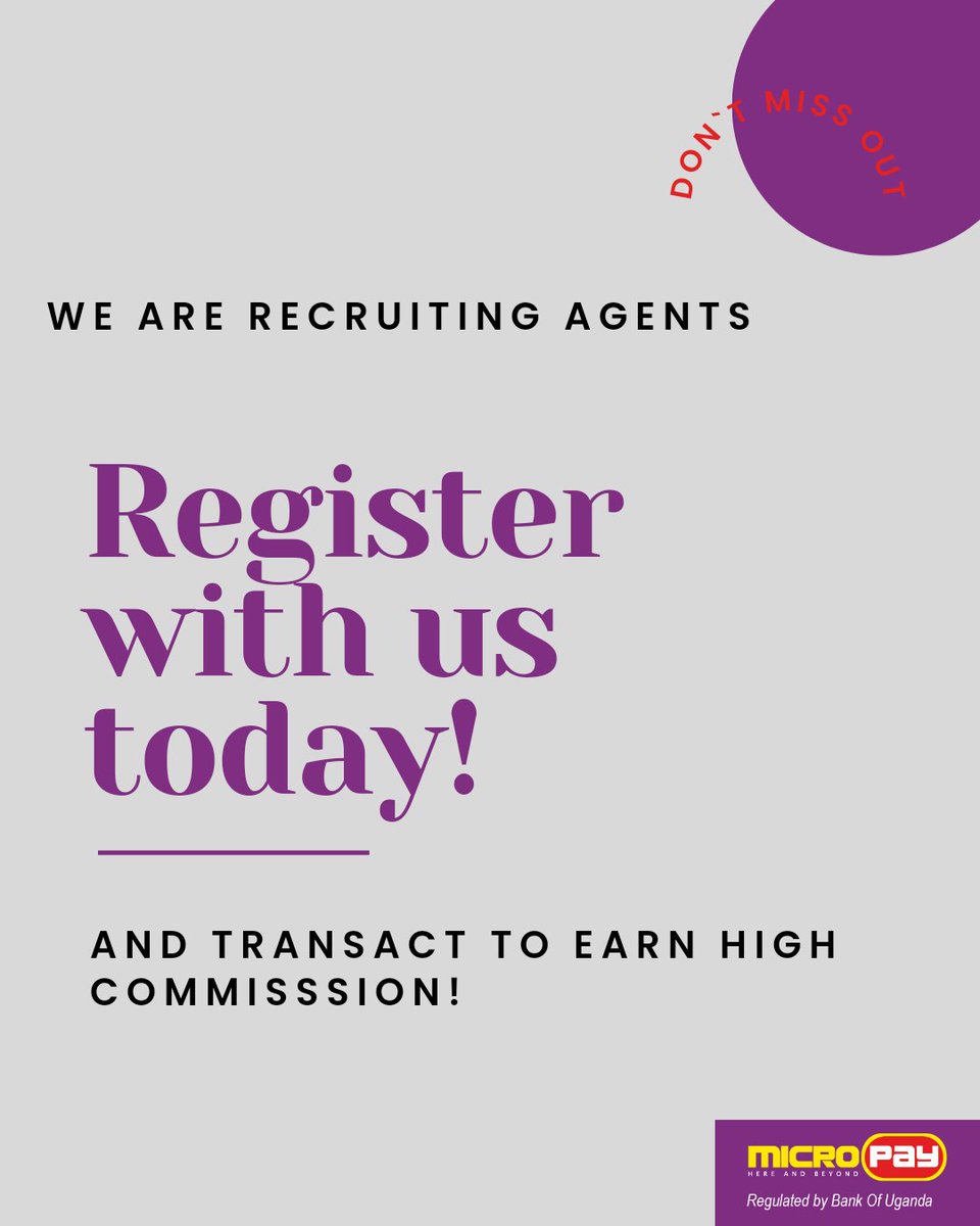 MicroPayug's tweet photo. Double your income by becoming a MicroPay agent. With Micropay you can also become a cente agent free of charge. Register with our sales team to become one today. Don't miss out !! #CenteAgent #micropayug #financialservices #viralpost https://t.co/mqJuXxmfjR