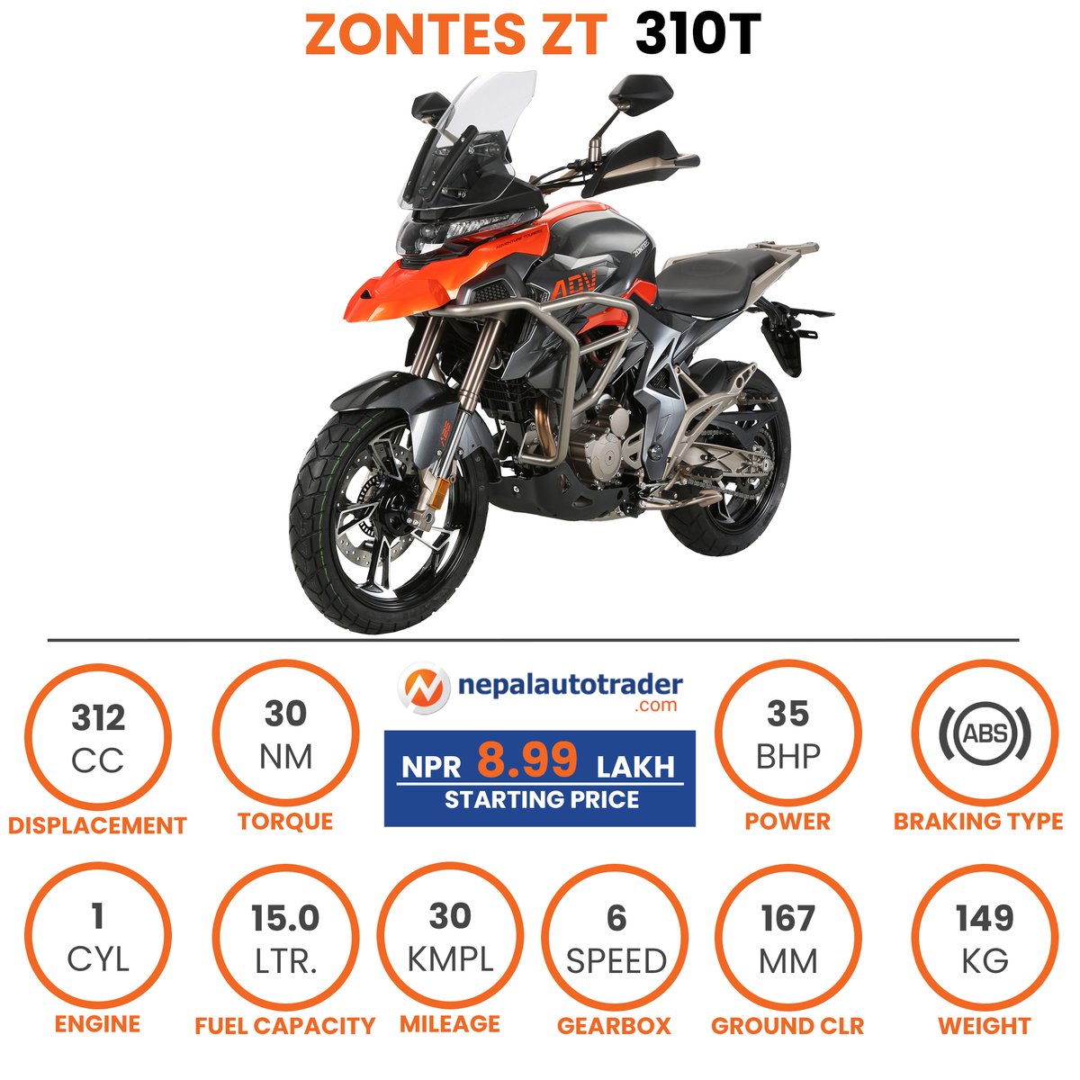 Zontes ZT 310T Quick Specifications. #Autonews #AutonewsNepal #Bikes #BikesNepal #AdventureMotorbike #ZontesBikes #ZontesNepal #ZontesZT310T #NepalAutoTrader