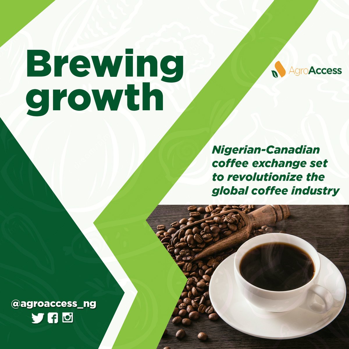 Agroaccess_ng's tweet photo. Exciting news! Nigerian-Canadian coffee exchange is about to shake up the global coffee industry! With a focus on sustainable farming practices and fair trade, this exchange aims to revolutionize the way coffee is grown, traded, and enjoyed worldwide.
#3African
#Todayisfriday https://t.co/bRAtkPhhqF