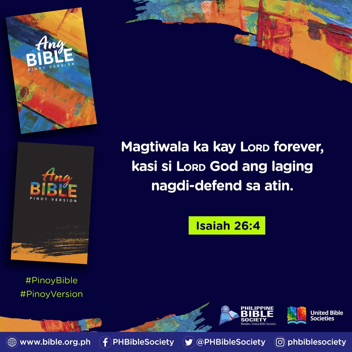 PHBibleSociety's tweet photo. ISAIAH 26:4, ANG BIBLE PINOY VERSION.
#PhBibleSociety #PBS #Bible
#AngBiblePinoyVersion
#PinoyBible #PinoyVersion https://t.co/w4J5UlBg8m