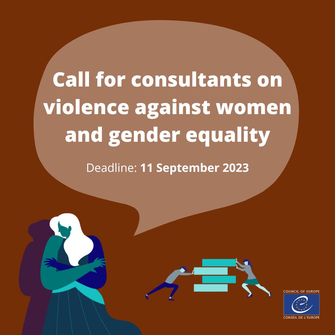 Are you working to #EndViolenceAgainstWomen?

📢 We are looking for international consultants to work on #ViolenceAgainstWomen and #GenderEquality.

📌 Apply now ⤵️
coe.int/en/web/gendere…

⏰ Deadline: 11 September 2023