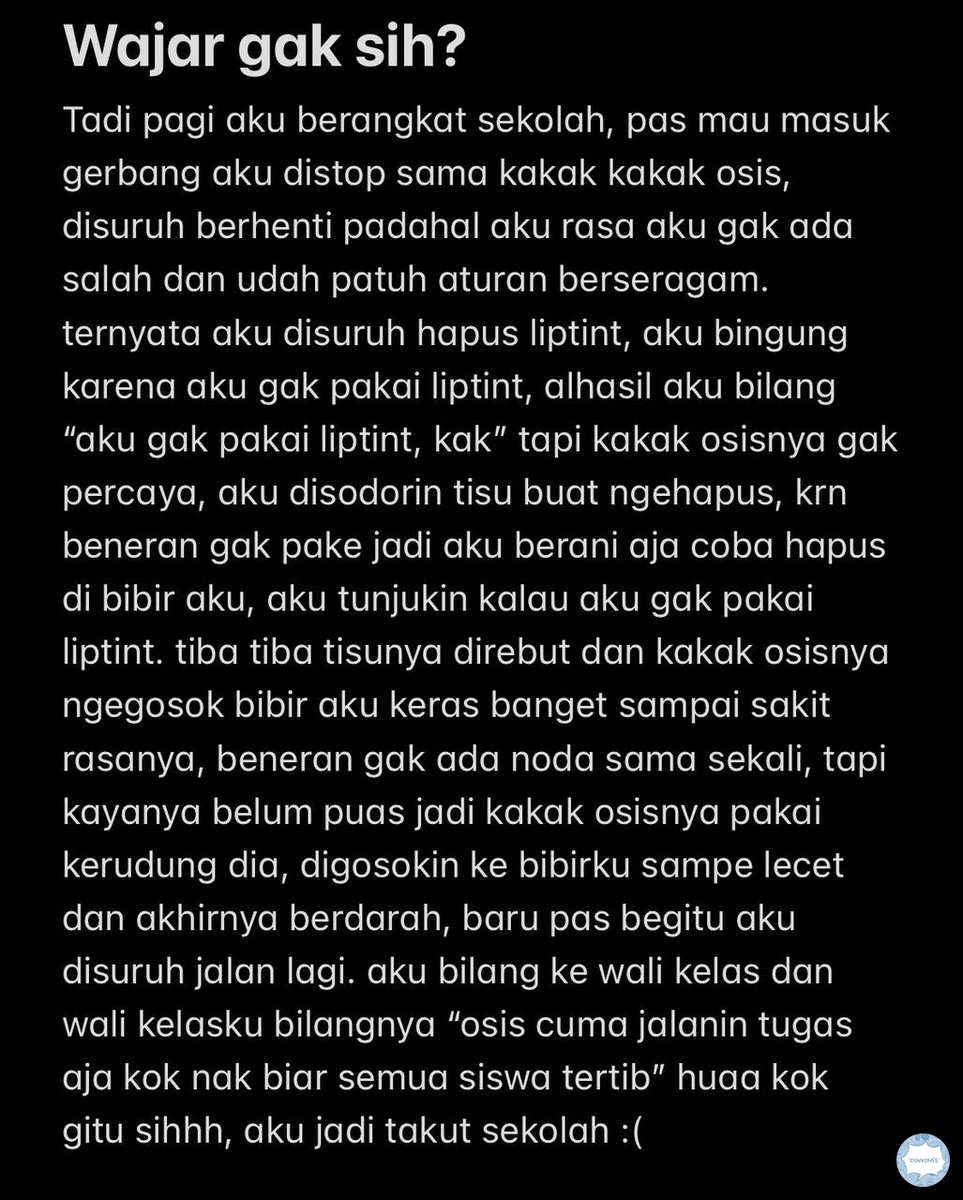 convomfs's tweet photo. 🤍 wajar gak sih? aku jadi takut sekolah karena ternyata kehidupan SMA serem begini :( https://t.co/8QI4xXoKSf