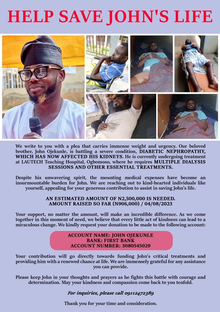 gregade's tweet photo. Thanks for keeping John in your thoughts and prayers, your donations is well received and appreciated. We are still pleading your support, we are miles away from our target. May God bless you for doing this!!! #SAVEJOHN #retwit #BBNaijaS8XGuinness #Lollapalooza #hamtwe https://t.co/xVAnt387Bm