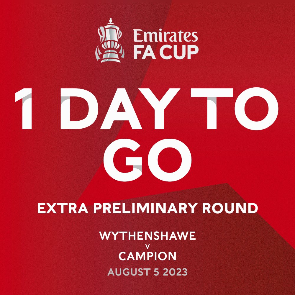 TOMORROW!

Just one more sleep until our #EMIRATESFACUP Extra Preliminary Round clash against <a href="/CampionAFC/">Campion AFC 🔴⚫</a> 🏆

Come an support Shane Goldrick’s side in the magical competition ⚽️

#UpTheAmmies 🔵⚪️