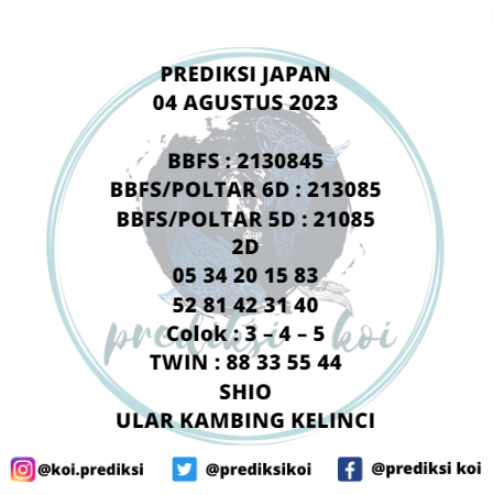 prediksikoi's tweet photo. PREDIKSI JAPAN 04 AGUSTUS 2023
#prediksitogel #prediksijapan #bocoranjapan #japanpools #angkabocoran #togeljapan #kepritogel #togeljepang #prediksijitu #prediksiakurat #prediksihariini #syairjapan #togel #angkajitutogel #angkajitu https://t.co/kbHwsOObkj