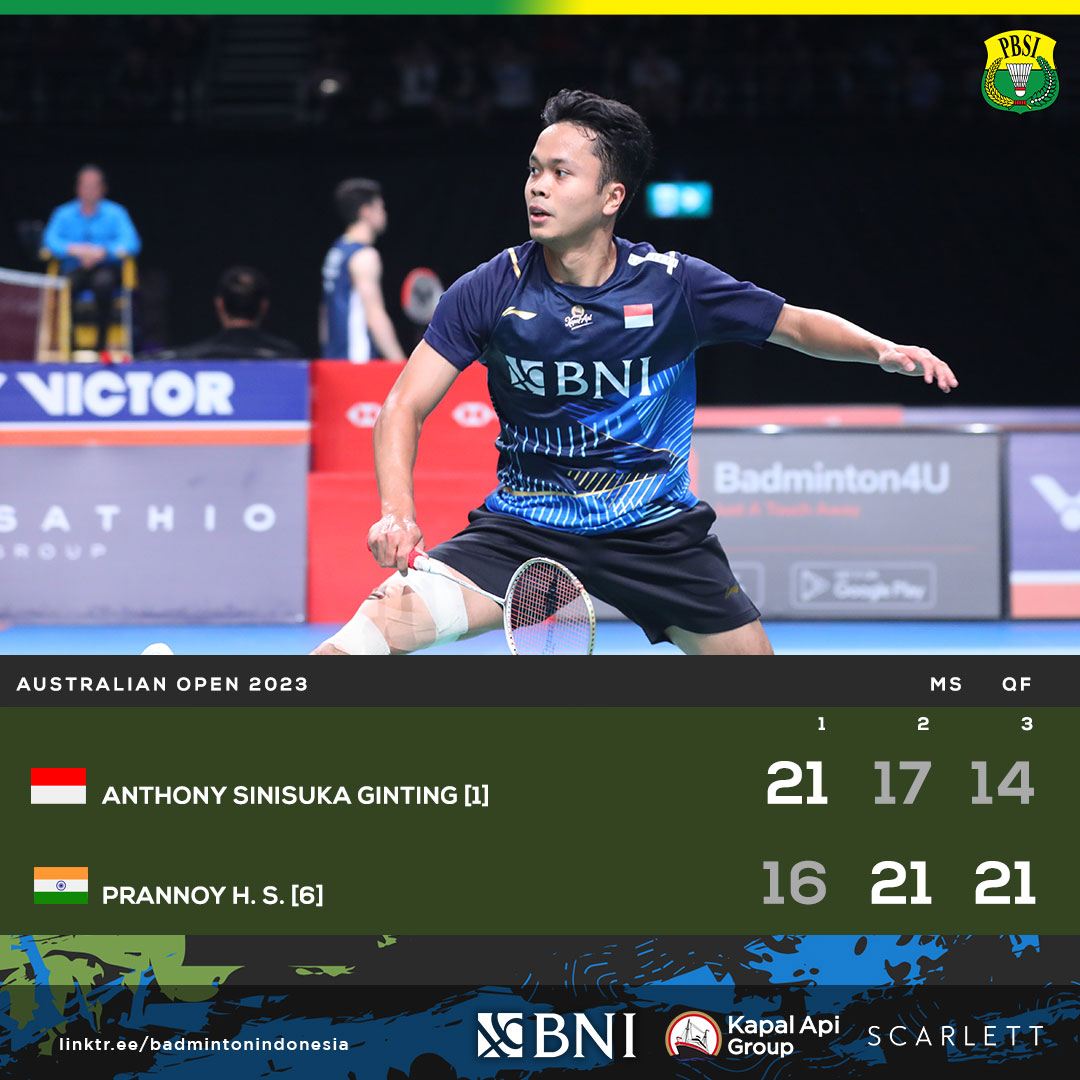 INABadminton's tweet photo. Ginting dihadang wakil India. Tetap semangat!

#AustralianOpen2023 https://t.co/ctofp8CbvH