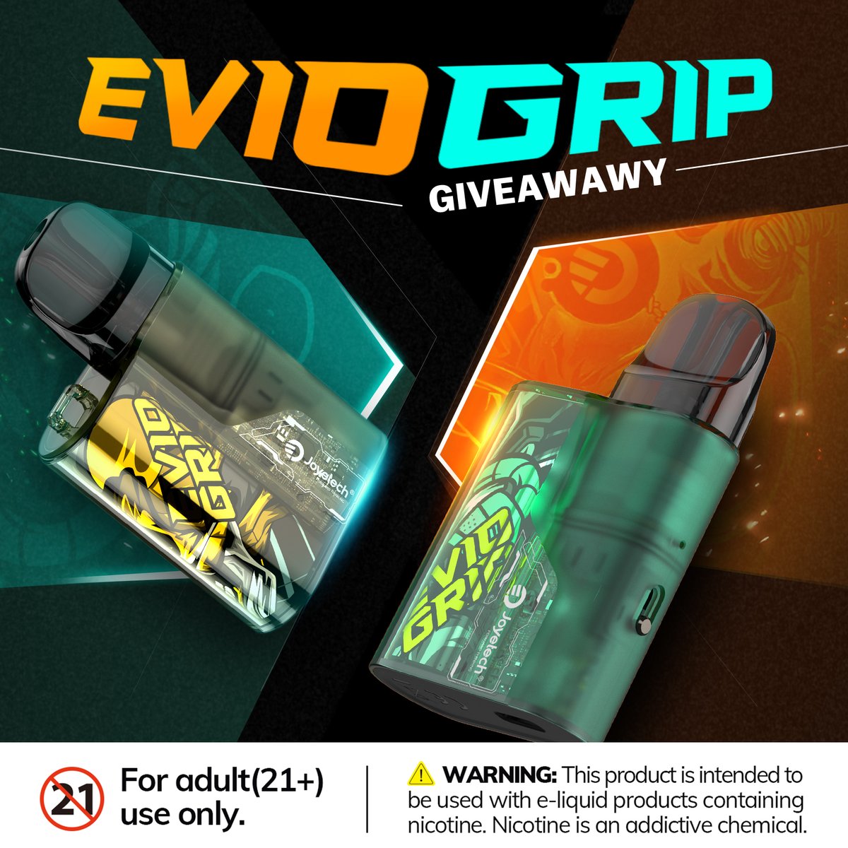 📢𝙀𝙑𝙄𝙊 𝙂𝙧𝙞𝙥 𝙂𝙞𝙫𝙚𝙖𝙬𝙖𝙮! ! ! ! Wanna try it?
Fill your favorite color in form to have a chance to win free samples.
👉：joyetech.com/giveaway/
·
Warning: This product contains nicotine. Nicotine is an addictive chemical. Must be 21+.
#Joyetech