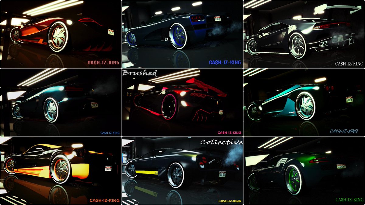 Kingcash_gtavk's tweet photo. Mr.King Cash's Garage The Brushless Collective. I like to call them "The First 9". #Adder #Infernus #Osiris #Turismo #Zentorno #Vacca #Tempesta #Entity #T20 #Ps3 #InstantActivator #kingcash #TheFlashKingz #Gtaonline #Gtav #Rockstargames #TypeR https://t.co/nUWKrGIMAN