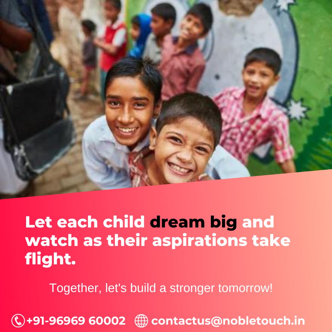 Let's open up new avenues of possibility! We believe that education is the key to a better future for every child at Noble Touch Foundation.
 
#EducationMatters #DonateForChildren #NobleTouchFoundation #EmpowerYoungMinds #BuildingABetterFuture #OpportunityForAll #Inspire