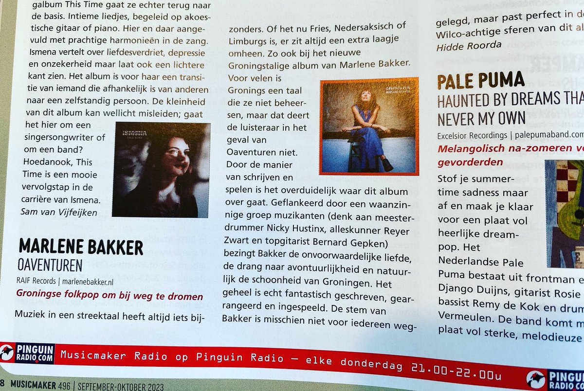 De eerste recensie voor Oaventuren is binnen. 
En wat voor één! Zo blij mee 😃
Dank @musicmaker_magazine 
🤩🤩🤩🤩🤩🤩🤩🤩🤩🤩🤩🤩🤩

#marlenebakker #oaventuren #musicmakermagazine #recensie #albumrecensie #nedersaksisch #Gronings #streektaal #folkpop