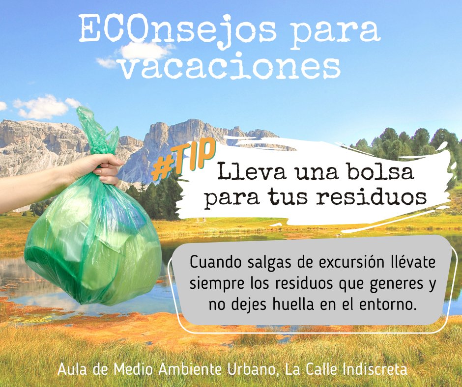 calleindiscreta's tweet photo. Primer #ECOnsejo para estas vacaciones... 😎
Lleva siempre una bolsa para poder recoger toda la basura que generes. Es algo muy sencillo y nos facilitará mucho el dejar el espacio que visitamos tan bonito como lo encontramos. 🌳🌳🌳🌳
#AMAU #calleindiscreta https://t.co/7Wd41o4DMm